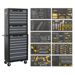 Sealey AP35TBCOMBO Tool Chest Combination 16 Drawer with Ball Bearing Slides - Black/Grey & 420pc Tool Kit