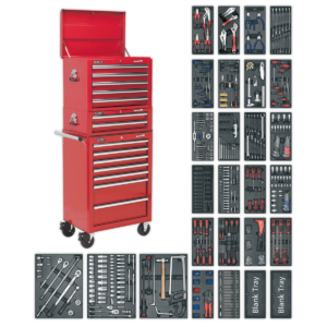Sealey SPTCOMBO1 Tool Chest Combination 14 Drawer with Ball Bearing Slides - Red & 1179pc Tool Kit